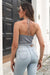 Awakecrm Solid Color Halter Backless Knitted Vest