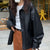 Awakecrm Solid Color Lapel Neck Leather Jacket