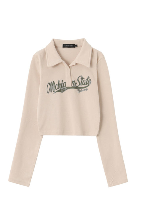 Awakecrm Solid Color Lapel Printed Tops