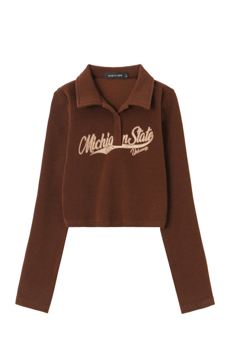 Awakecrm Solid Color Lapel Printed Tops
