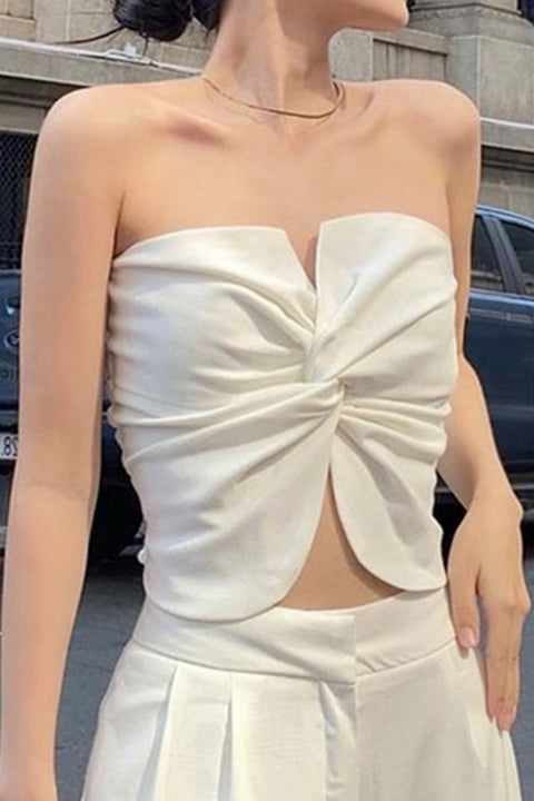 Awakecrm Solid Color Twisted Strapless Crop Top