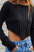 Awakecrm Solid Ribbed Crew Neck Cropped Sweater