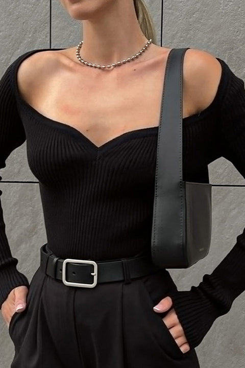 Awakecrm Square Neck Ribbed Knitted Tops