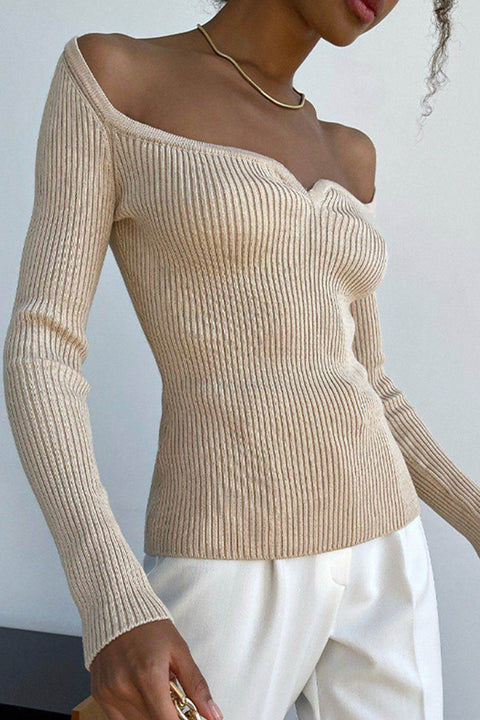 Awakecrm Square Neck Ribbed Knitted Tops