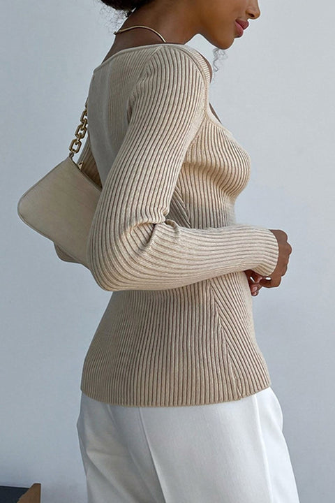 Awakecrm Square Neck Ribbed Knitted Tops