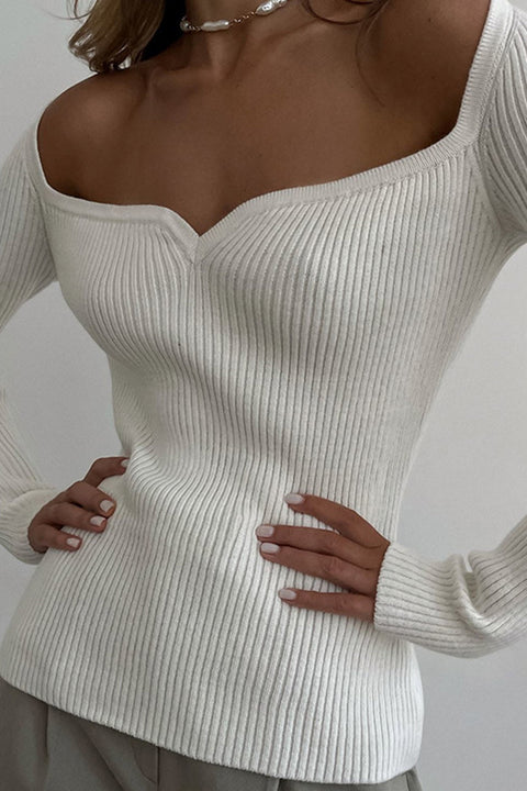 Awakecrm Square Neck Ribbed Knitted Tops