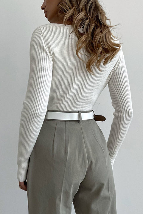 Awakecrm Square Neck Ribbed Knitted Tops