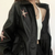 Awakecrm Vintage Embroidered Star Pu Leather Jacket