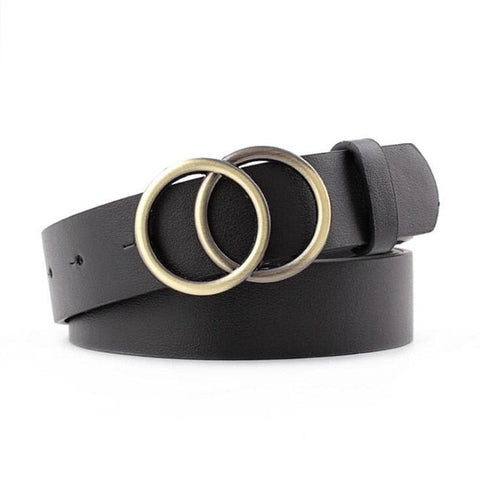 Double Ring Women Belt Fashion Waist Belt PU Leather Metal Buckle Heart Pin Belts For Ladies Leisure Dress Jeans Wild Waistband