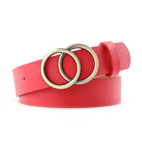 Double Ring Women Belt Fashion Waist Belt PU Leather Metal Buckle Heart Pin Belts For Ladies Leisure Dress Jeans Wild Waistband