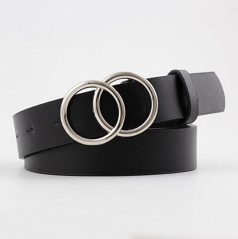 Double Ring Women Belt Fashion Waist Belt PU Leather Metal Buckle Heart Pin Belts For Ladies Leisure Dress Jeans Wild Waistband